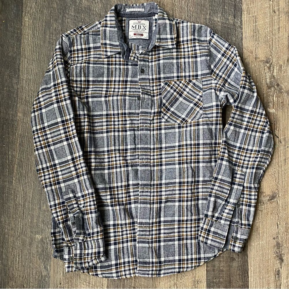 MBX Blue white and yellow button down size small